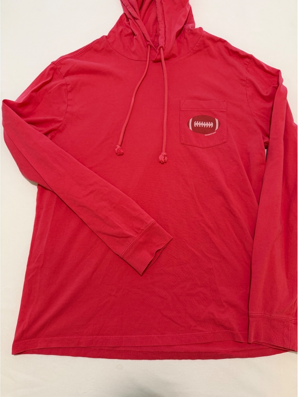 Vineyard Vines Red Cotton Hooded Long Sleeve Shirt with Football Graphic